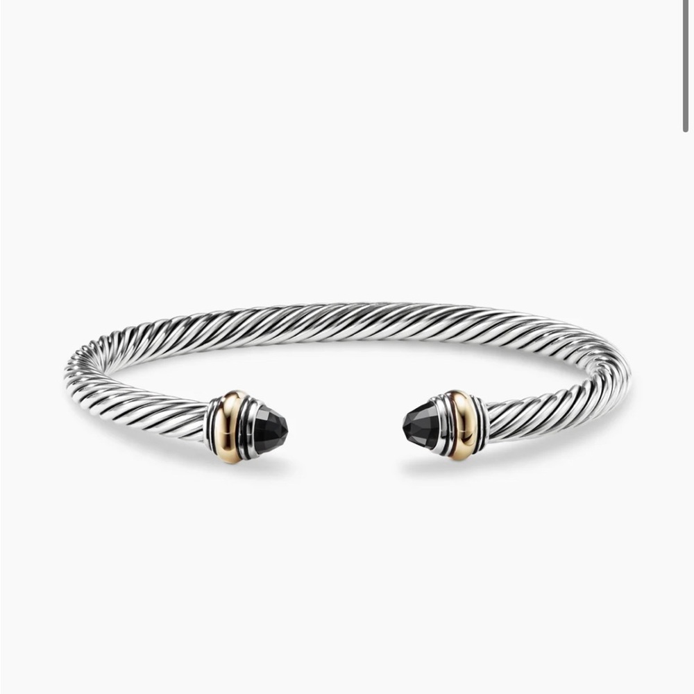 Classic Cable Bracelet in Sterling Silver with 14K Gold and Black Onyx, 5mm